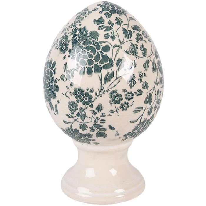 Декоративное яйцо Clayre & Eef на подставке Ø 12x19 см, бежево-зеленое