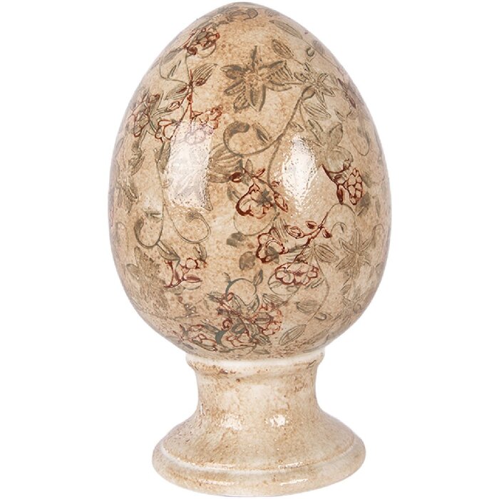 Декоративное яйцо на подставке Clayre & Eef, бежево-зеленое, Ø 15x24 см