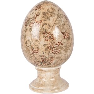 Декоративное яйцо на подставке Clayre & Eef, бежево-зеленое, Ø 15x24 см