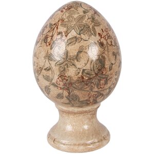 Керамическое яйцо Clayre & Eef на подставке, бежево-зеленое, Ø 12x19 см