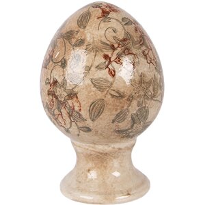 Декоративное яйцо Clayre & Eef на подставке, бежево-зеленое, Ø9x14 см