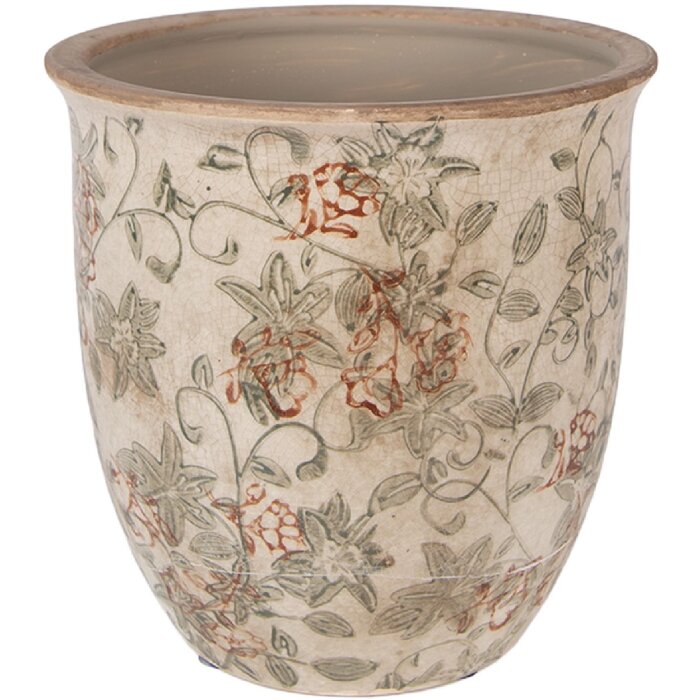 Керамічний вазон Clayre & Eef бежево-зелений Ø17x17 см для рослин