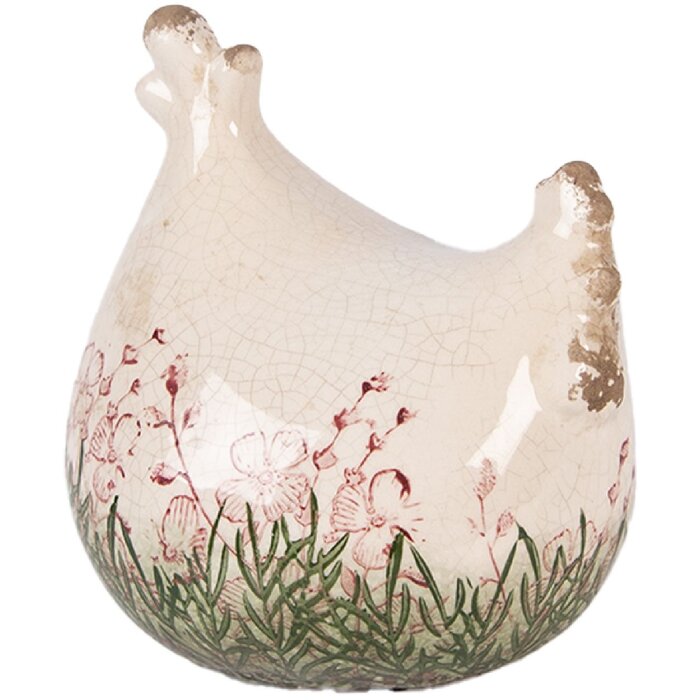 Курча від Clayre & Eef — стильна керамічна декорація 12x11x13 см, бежево-зелена, для стіни, столу або полиці