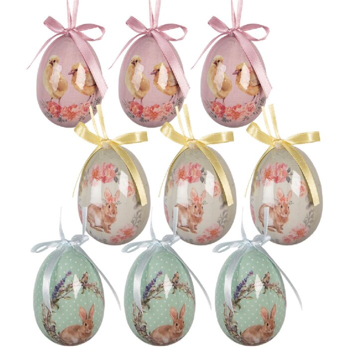 Набор декоративных подвесок в виде яиц, 9 шт., зеленый/розовый, Ø 5x8 см