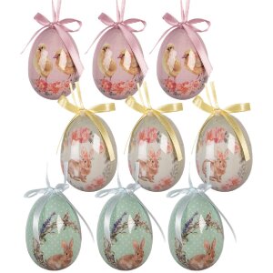 Набор декоративных подвесок в виде яиц, 9 шт., зеленый/розовый, Ø 5x8 см
