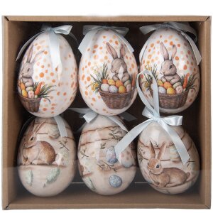 Набор из 6 декоративных подвесок в форме яиц, белые и коричневые, Ø 7x10 см