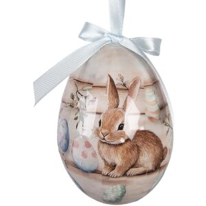 Набор из 6 декоративных подвесок в форме яиц, белые и коричневые, Ø 7x10 см