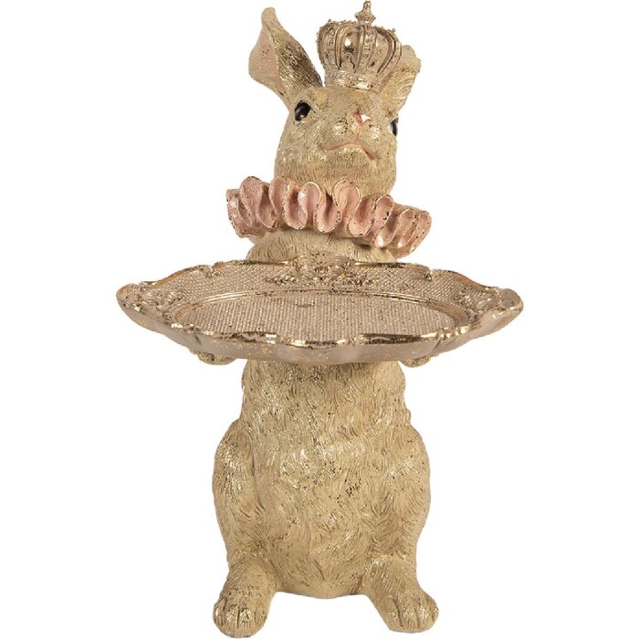 Фигурка Clayre & Eef с кроликом и миской, бежево-золотая, 31x20x33 см