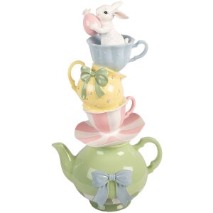 Чайниковий декор з чашками, зелено-мультитоновий,...