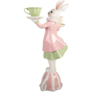 Свічник у формі кролика Clayre & Eef, білий та зелений, 23x13x41 см