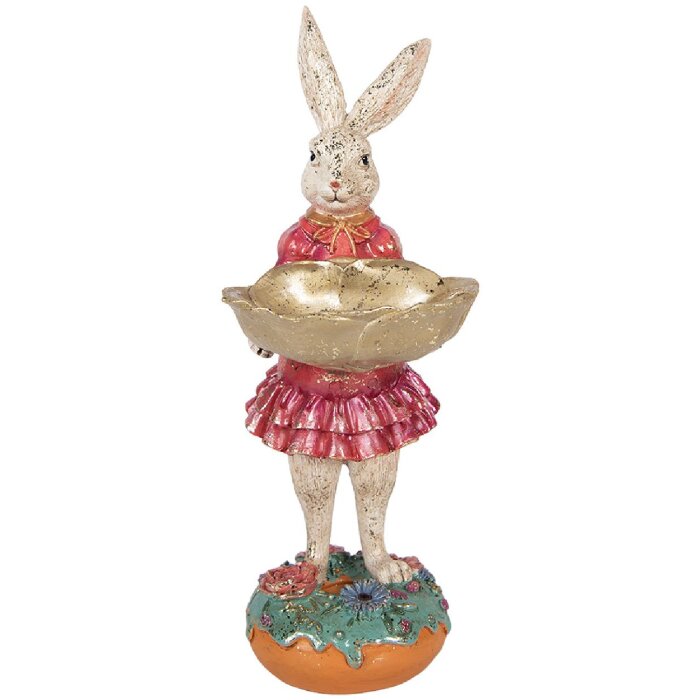 Свинка у мисці, бежево-рожева, 11x14x30 см — декорація від Clayre & Eef