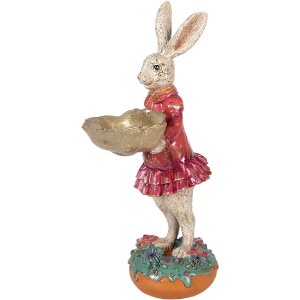 Свинка у мисці, бежево-рожева, 11x14x30 см — декорація від Clayre & Eef