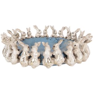 Миска з кроликами для Пасхи Ø 23x7 см, бежево-блакитна, поліресин