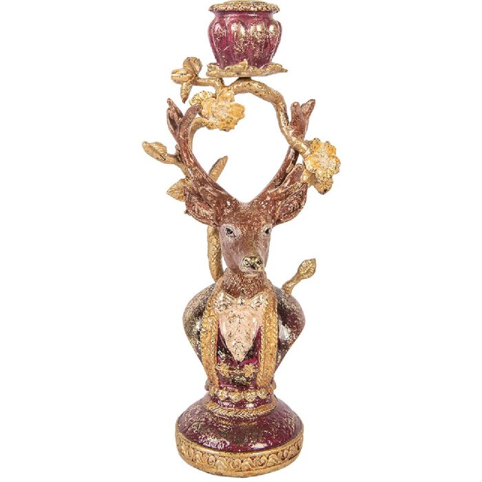 Свічник у формі оленя фіолетово-золотий, 14x11x31 см