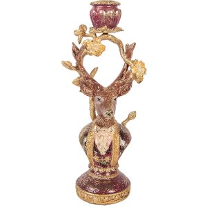 Свічник у формі оленя фіолетово-золотий, 14x11x31 см