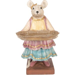 Миша з мискою, бежевий, 17x15x26 см, декорація від Clayre & Eef
