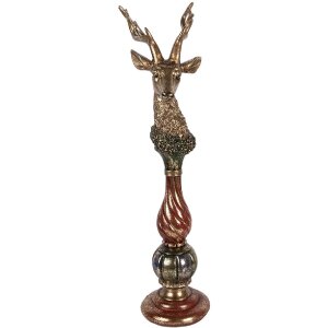 Фігурка оленя золотистого кольору з червоними акцентами, 14x17x49 см, Clayre & Eef