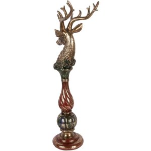 Фігурка оленя золотистого кольору з червоними акцентами, 14x17x49 см, Clayre & Eef