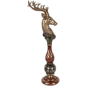 Фігурка оленя золотистого кольору з червоними акцентами, 14x17x49 см, Clayre & Eef
