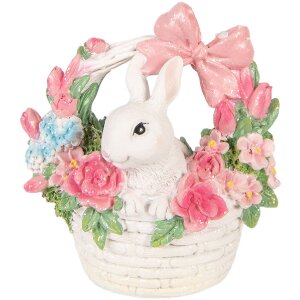 Кролик у кошику білий-рожевий, 15x9x16 см — декорація від Clayre & Eef