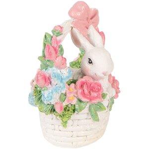 Кролик у кошику білий-рожевий, 15x9x16 см — декорація від Clayre & Eef