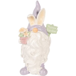 Декоративний гном Clayre & Eef, 16x10x30 см, білий з фіолетовими акцентами