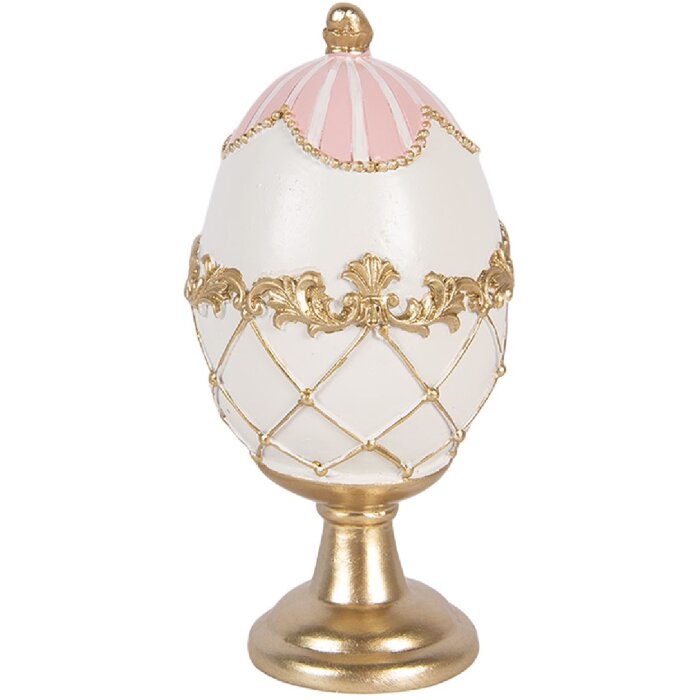 Декоративне яйце Clayre & Eef біле з золотим акцентом Ø 8x15 см
