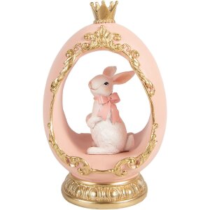 Декоративне яйце з кроликом від Clayre & Eef, біле з золотим блиском, 13x10x20 см