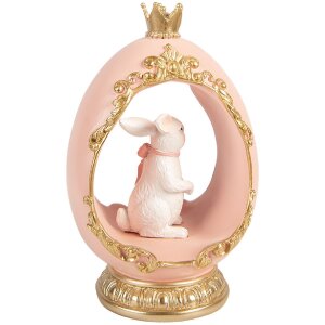 Декоративне яйце з кроликом від Clayre & Eef, біле з золотим блиском, 13x10x20 см