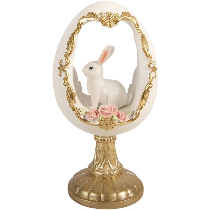 Декоративне яйце зі свинкою, біло-золоте, 12x11x22 см, Clayre & Eef