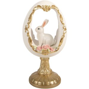 Декоративне яйце зі свинкою, біло-золоте, 12x11x22 см, Clayre & Eef