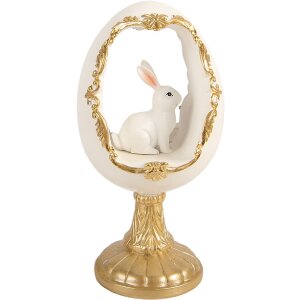 Декоративне яйце зі свинкою, біло-золоте, 12x11x22 см, Clayre & Eef