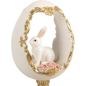 Декоративне яйце зі свинкою, біло-золоте, 12x11x22 см, Clayre & Eef