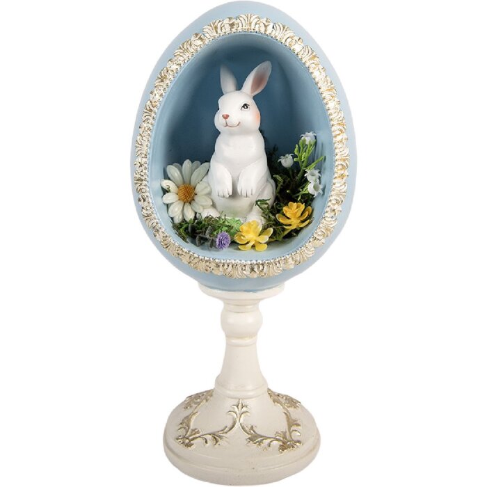 Декоративне яйце з кроликом від Clayre & Eef, білий-синій, 13x12x28 см