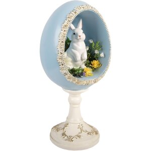 Декоративне яйце з кроликом від Clayre & Eef, білий-синій, 13x12x28 см