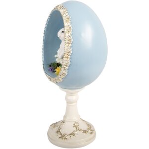 Декоративне яйце з кроликом від Clayre & Eef, білий-синій, 13x12x28 см