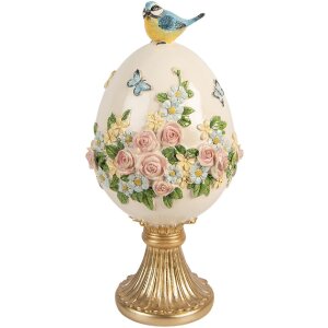 Декоративне яйце з птахом, біло-золоте, Ø 16x33 см, Clayre & Eef