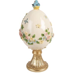 Декоративне яйце з птахом, біло-золоте, Ø 16x33 см, Clayre & Eef