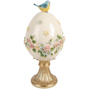 Декоративне яйце з птахом, біло-золоте, Ø 16x33 см, Clayre & Eef