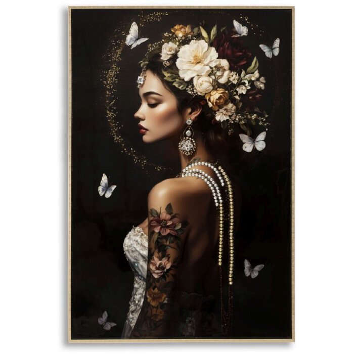 Жінка з квітами та метеликами. Малюнок на холсті PERSIAN від Mauro Ferretti з рамкою 62x92 см