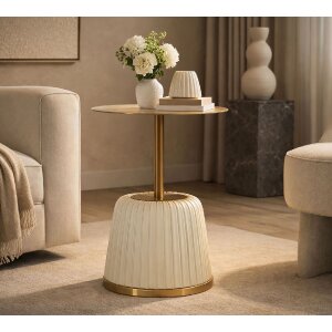 Mauro Ferretti Beistelltisch Egle Weiß Gold Ø40x55 cm Metall PU