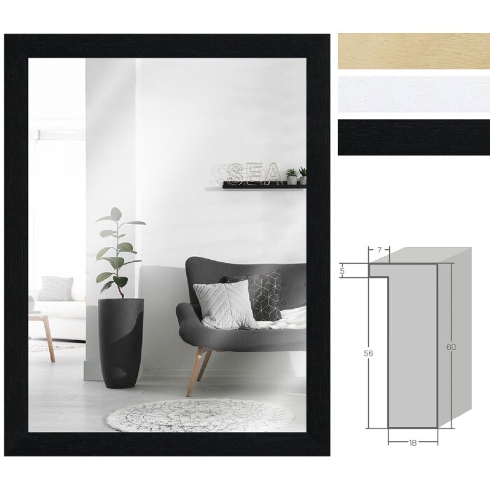 Вінтажне стінне дзеркало MendeFrames H980 з натурального дерева, чорне, натуральне, біле, 20x20–70x100 см