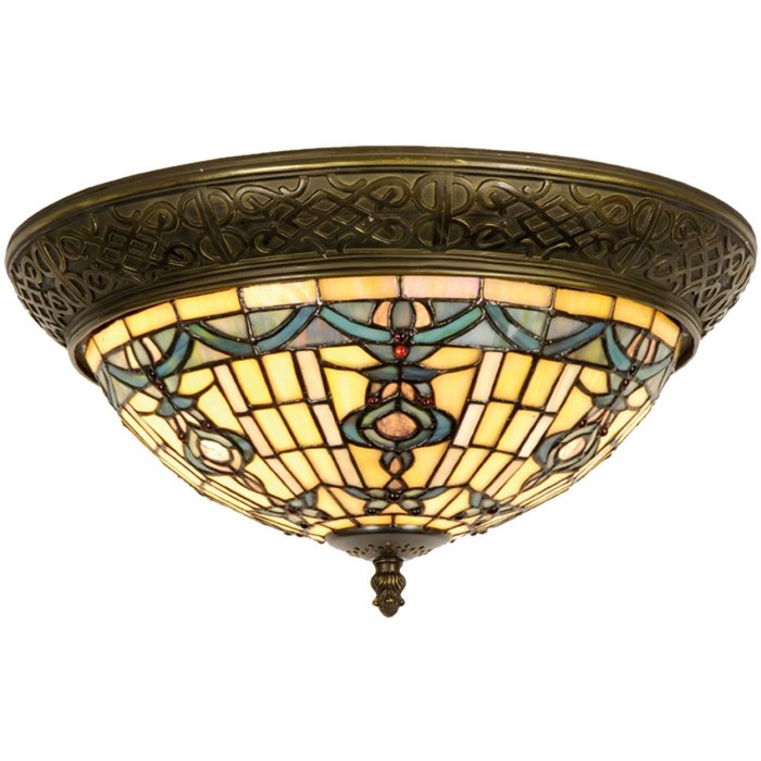 LumiLamp 5LL-5351 Потолочный светильник Tiffany Ø 38x19 см Бежево-голубой стеклянный потолочный светильник