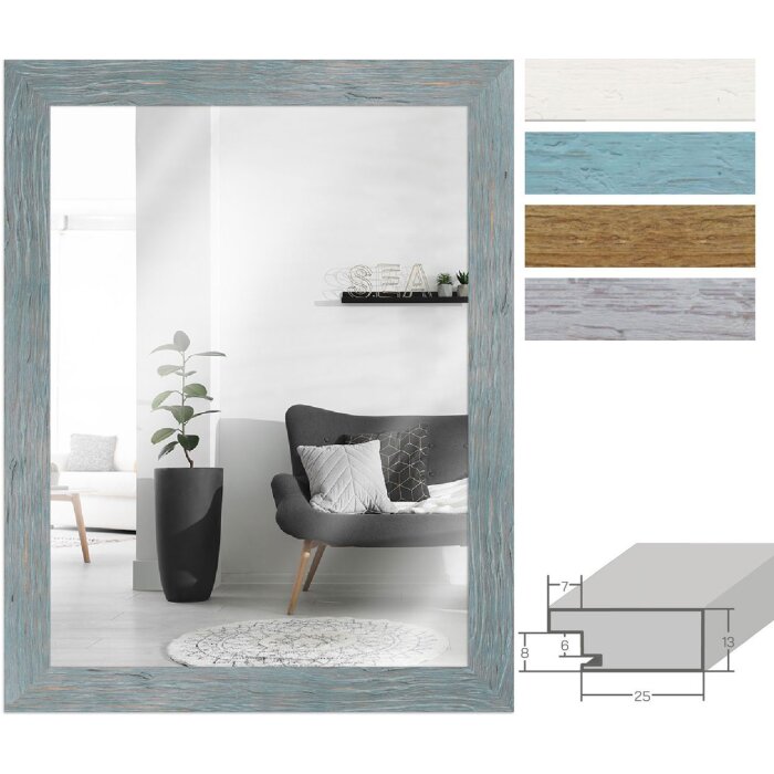 Настільне дзеркало MendeFrames H750 з натурального дерева, плоский профіль 3,2 см, стиль морського будинку