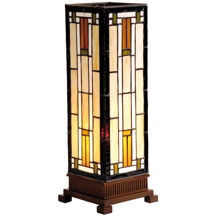 LumiLamp 5LL-9332 Настольная лампа Тиффани 12x12x35 см Бежево-коричневый стеклянный прямоугольник