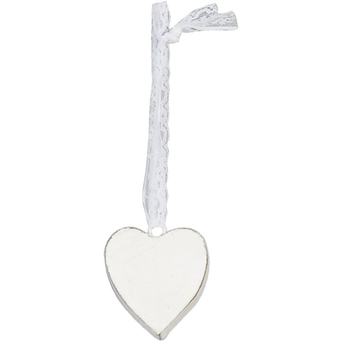 Clayre & Eef Holzherz weiß lasiert 5x5x2 cm Dekoanhänger