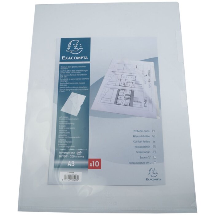 Exacompta Aktensichthüllen DIN A3 Hoch Kristall 200µ 10 Stück