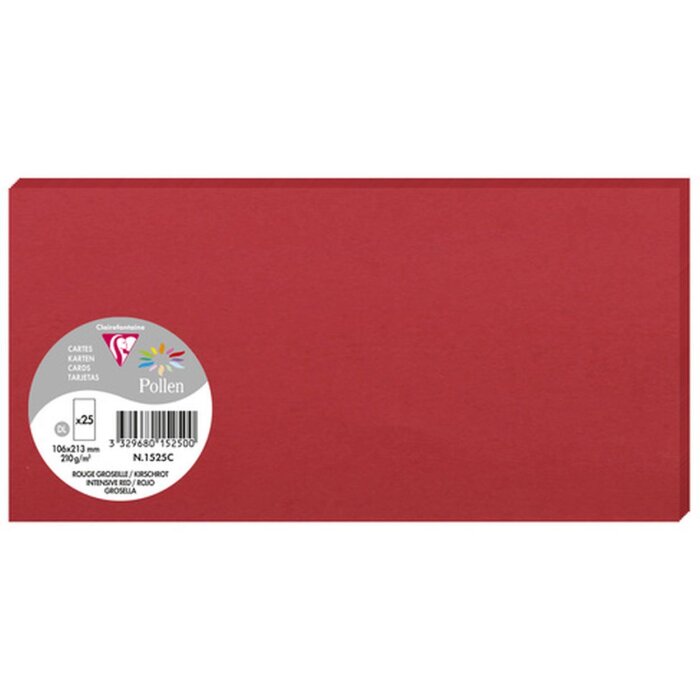 Clairefontaine Pollen Pack 25 Karten DL 106x213mm 210g kirschrot