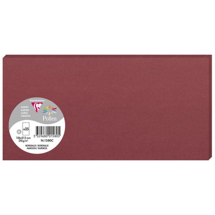 Clairefontaine Pollen Pack 25 Karten DL 106x213mm 210g Bordeaux