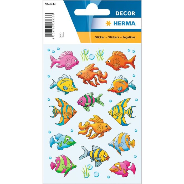 HERMA Sticker DECOR Fische No 3333 Comic-Design 9 x 16 cm 3 Bögen